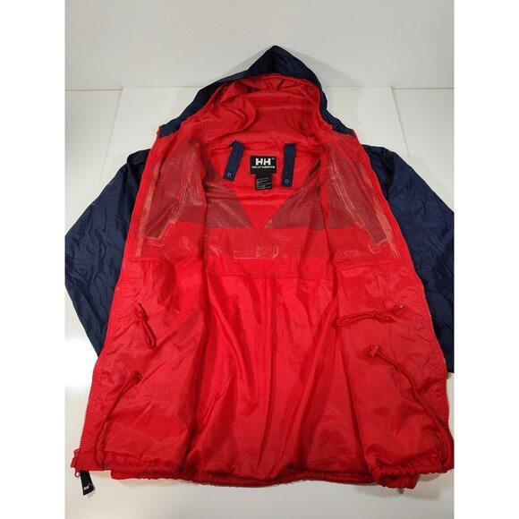 Helly Hansen Hooded Packable Rain Jacket Mens L Vented Full Zip Red Blue Vintage - Picture 5 of 10